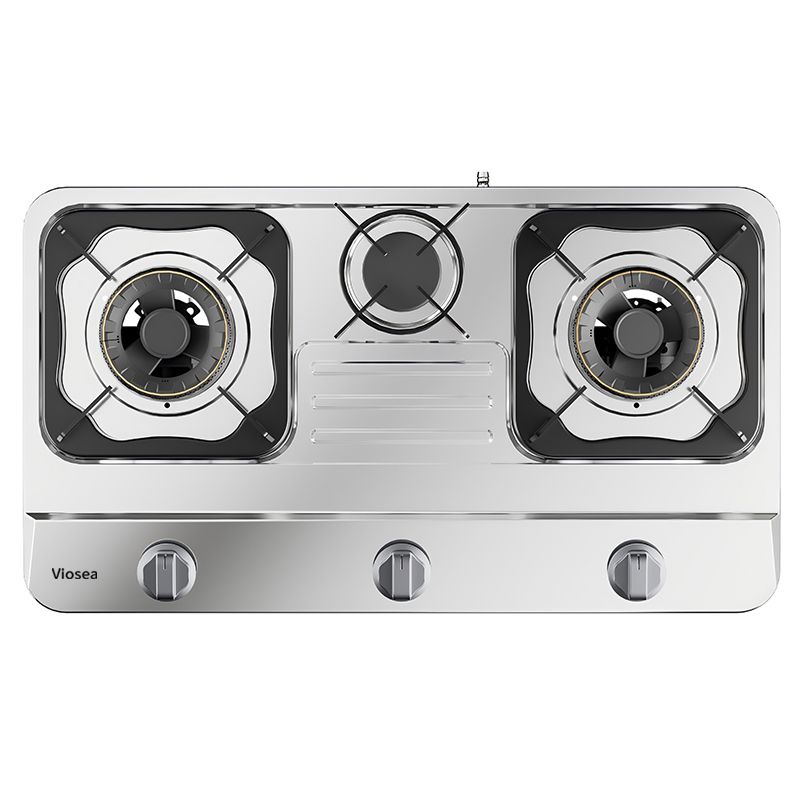 Silver Black 3 Burner Stainless Steel Countertop Pulse Gas Cooker