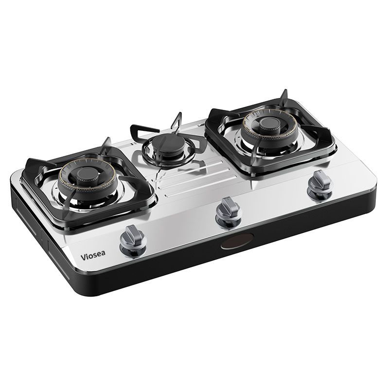 Silver Black 3 Burner Stainless Steel Countertop Pulse Gas Cooker