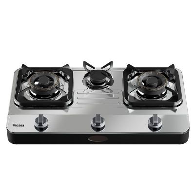 Silver Black 3 Burner Stainless Steel Countertop Pulse Gas Cooker
